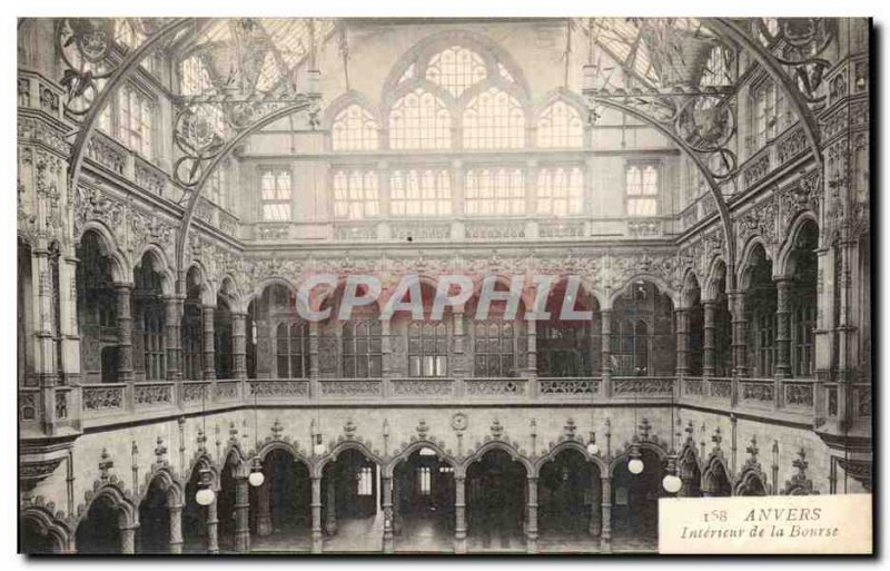 Belgie Belgium Antwerp Postcard Ancient Interior Stock Exchange