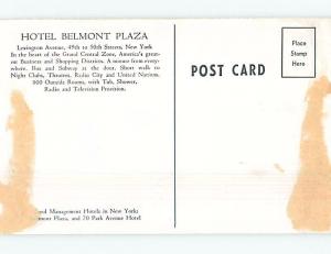 Damaged-Back Pre-1980 BAROQUE ROOM AT BELMONT PLAZA HOTEL New York City NY B3479