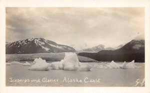 Real Photo Postcard Icebergs and Glacier Alaska Coast~130729