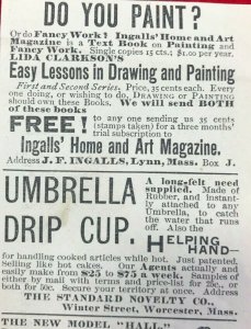 1892 Umbrella Drip Cup & Natural Curly Bangs Victorian Print Ad 2V1-103