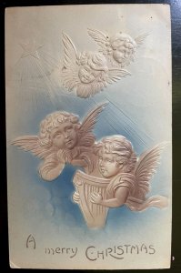 Vintage Victorian Postcard 1901-1910 A Merry Christmas -  Deeply Embossed Angels