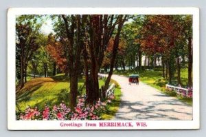 Merrimack Wisconsin Greetings From Country Road, Vintage Car Postcard 1930s