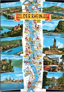Postcard Germany Map - The Rhine from Mainz to Koblenz