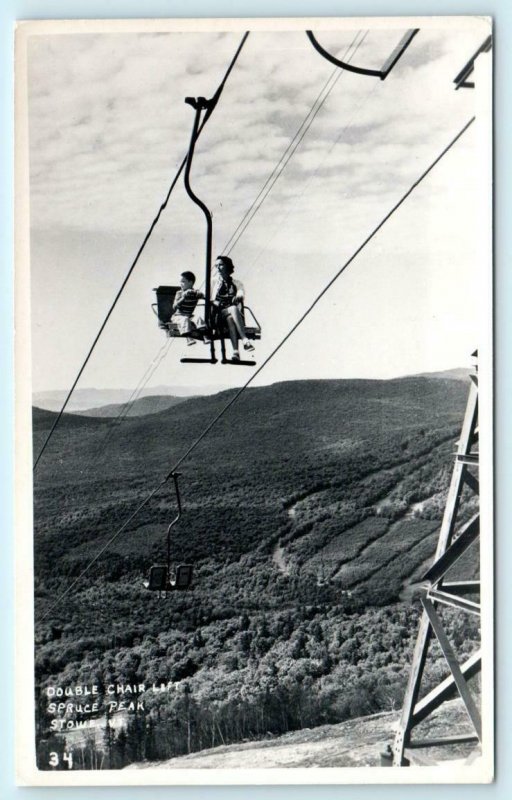 RPPC  STOWE, Vermont VT ~ SPRUCE PEAK Double Chair Lift Ski Lift  Postcard