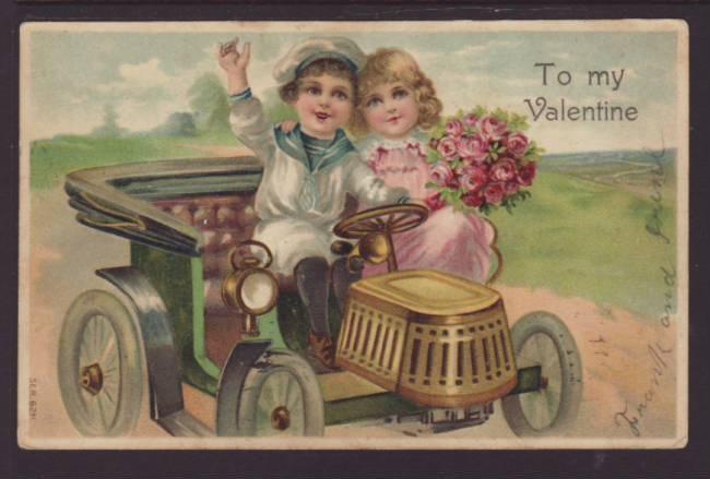 Valentine,Automobile,Couple Postcard 