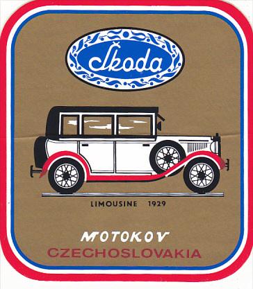 LIMOUSINE 1929 SKODA AUTO MANUFACTURING LABEL CZECHOSLOVAKIA