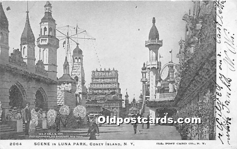 Scene in Luna Park Coney Island, NY, USA Amusement Park 1905 