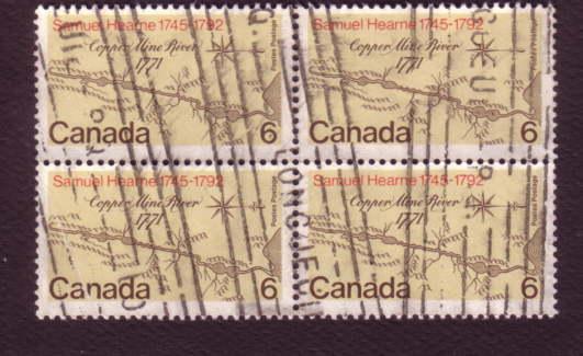 Canada, Used Block of Four, Samuel Hearne, 6 Cent, Scott #540