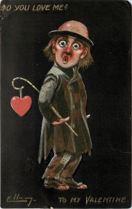 Embossed Postcard Signed Artist Ellam Series 2015 Valentines Day Do You Love Me