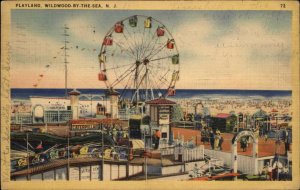 Wildwood-by-the-Sea New Jersey NJ Playland Ferris Wheel Linen Vintage PC