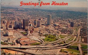 Postcard TX Houston aerial freeway Spaghetti Bowl at Allen and Memorial Parkway