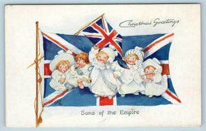 Postcard Patriotic Christmas Greeting British Flag Babies Sons of the Empire Q17