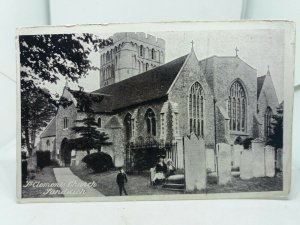 Antique Postcard St Clements Church Sandwich Kent Children in Graveyard  c1900