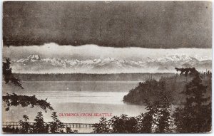 VINTAGE POSTCARD THE OLYMPICS (MOUNTAIN RANGE) VIEW FROM SEATTLE MAILED 1912