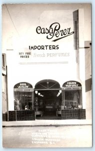 RPPC ENSENADA, B.C. Mexico ~ CASA PEREZ Importers Perfumes c1940s  Postcard