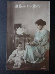 WW1 Mother & Child with Soldiers Photo A LETTER FROM DADDY Old RP PC by Rotary