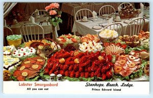 STANHOPE BEACH LODGE, Prince Edward Island ~ LOBSTER SMORGASBORD Canada Postcard