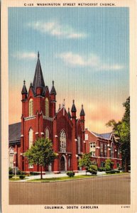 Washington St Methodist Church Columbia SC South Carolina Linen Postcard Sunset  