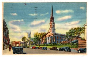 Vintage 1939 Postcard Main St Unitarian & Wesley Church Worcester Massachusetts