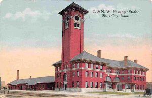 C&NW Railroad Train Depot Sioux City Iowa 1915 postcard
