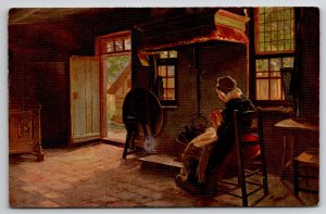 Busy Hands Woman Sewing Erpaco Hamburg Oleograph Style Postcard L47