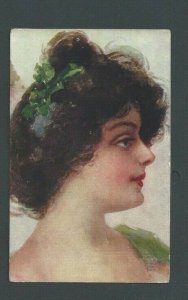 1909 Post Card Woman W/Hairdo Of The Era Has Stain On Back