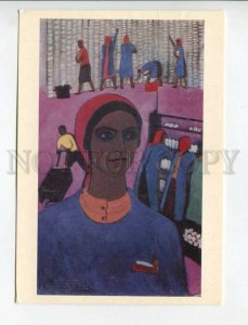 469025 USSR 1976 painting of Azerbaijan Mangasarov woman drummer labor postcard