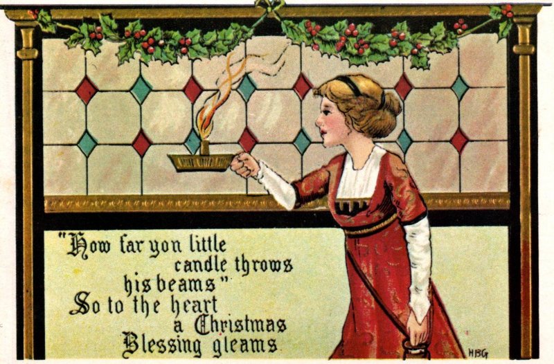 Christmas Woman Holding Candle BIN