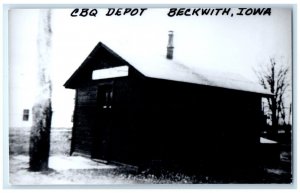 c1960 CBQ Beckwith Iowa Railroad Vintage Train Depot Station RPPC Photo Postcard