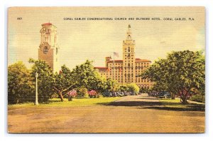 Postcard Coral Gables Congregational Church & Biltmore Hotel Florida c1939