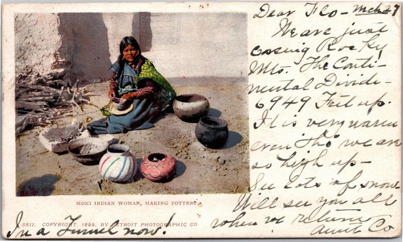 Moki Indian Woman Making Pottery c1902, UDB Private Mailing Card Postcard L04