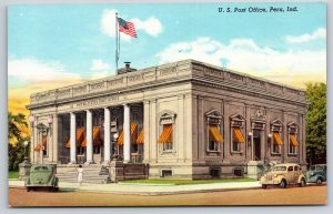 Peru Indiana~US Post Office On Corner~Vintage Linen Postcard