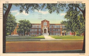 Ironwood Michigan 1945 Postcard High School 