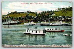 Cincinnati Ohio~Marine Dry Docks~Steamers at Landing~Queen City~Lorelei~c1910