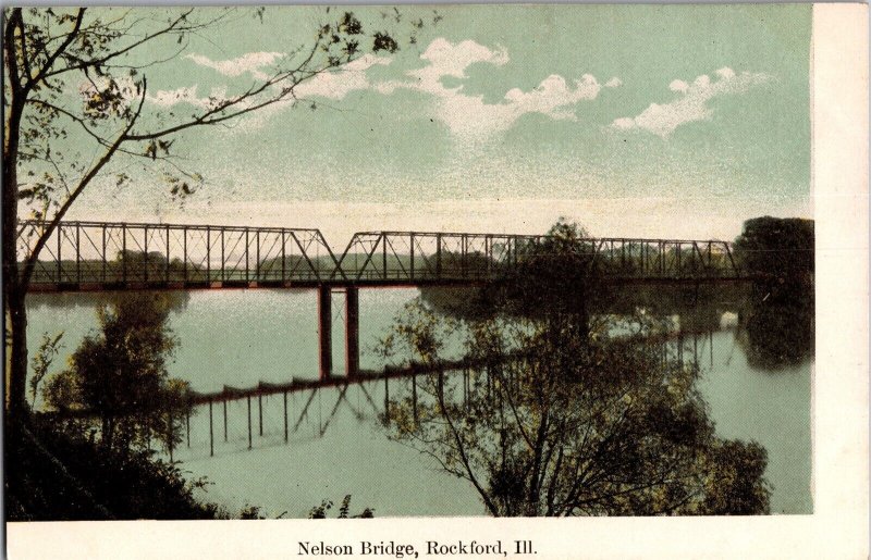 View Nelson Bridge Rockford IL Vintage Postcard N44
