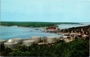 Postcard ON Parry Sound Aerial View of Harbour Dock Gas Storage Tanks 1960s K76