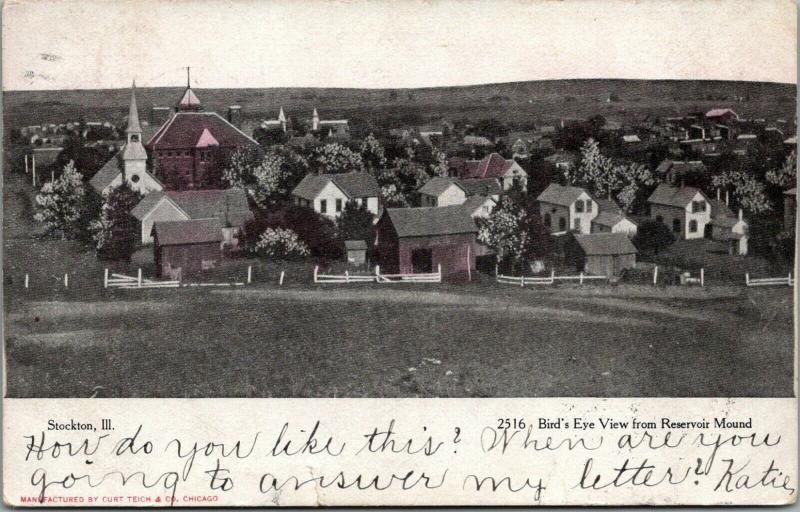 Stockton Illinois~Bird's Eye From Reservoir Mound~Homes~Barns~Churches~1907 