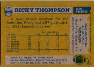 1982 Topps Football Card Ricky Thompson Washington Redskins sk8975