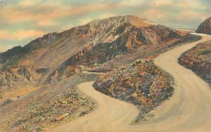 Colorado Auto Highway Near Top of Pike's Peak, Switchbacks, Linen Postcard