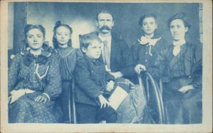 Disabled Man Handicap Wheelchair Family Children Cyanotype RPPC c1910