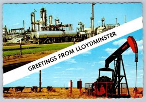 Refinery, Oil Well Pumpjack, Greetings From Lloydminster Saskatchewan Postcard