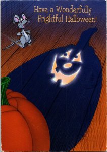 Have A Frightful Halloween Postcard Scared Mouse Jack-O-Lantern Hallmark