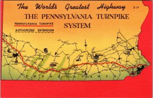 Pennsylvania  Turnpike System Map Vintage Postcard World's Greatest Highway