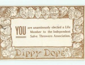 Pre-Linen comic DIPPY DOPE POSTCARD - SALVE THROWERS ASSOCIATION J3799