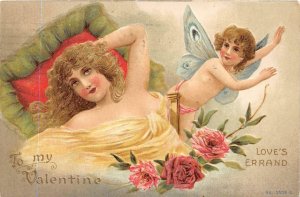 TO MY VALENTINE LOVE'S ERRAND EMBOSSED HOLIDAY POSTCARD 1910