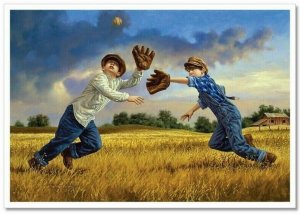 Little Boys player in baseball catch ball Sport by JIM DALY KIDS Modern Postcard
