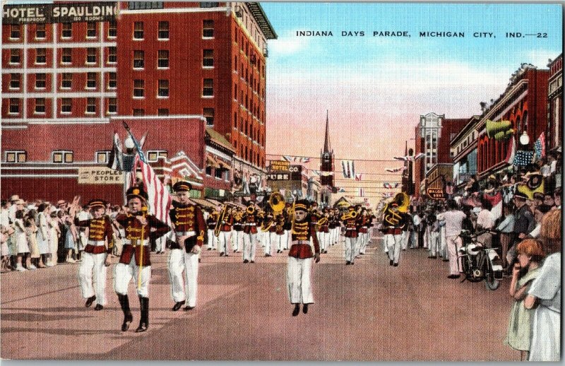 Indiana Days Parade Marching Band Michigan City IN Vintage Linen Postcard F34