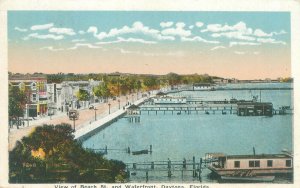 Daytona Florida Beach Street & Waterfront, Streetcar White Border Postcard