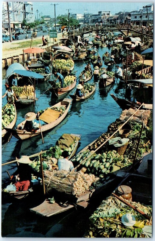 c1960s Bangkok Floating Market Klong Mahanak Chrome Photo Postcard Boat Food A66