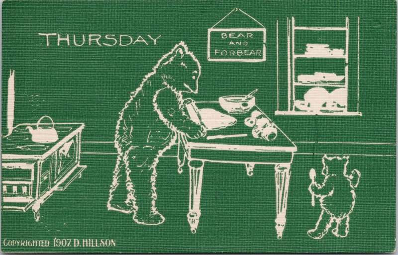 Thursday Bears Baking Kitchen Mama Bear Cub D. Hillson c1907 Postcard G55 *as is